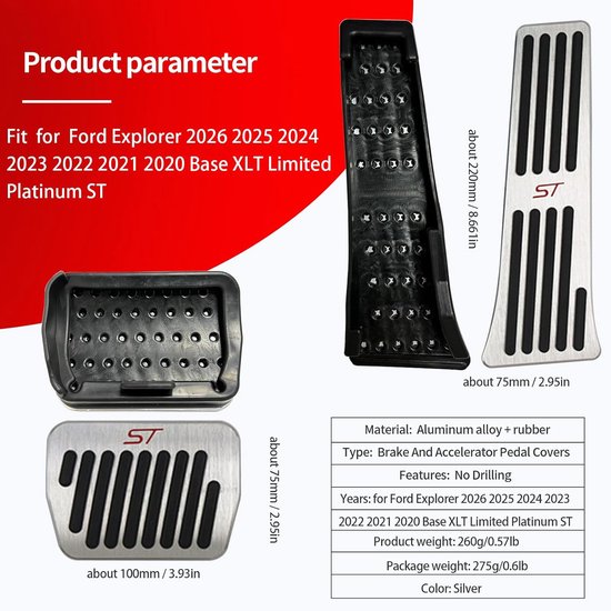 Performance Pedalen Set - Gasrem Pedaal - Auto Interieur - Antislip Rubber - 260 gram - Zilver — afbeelding 2