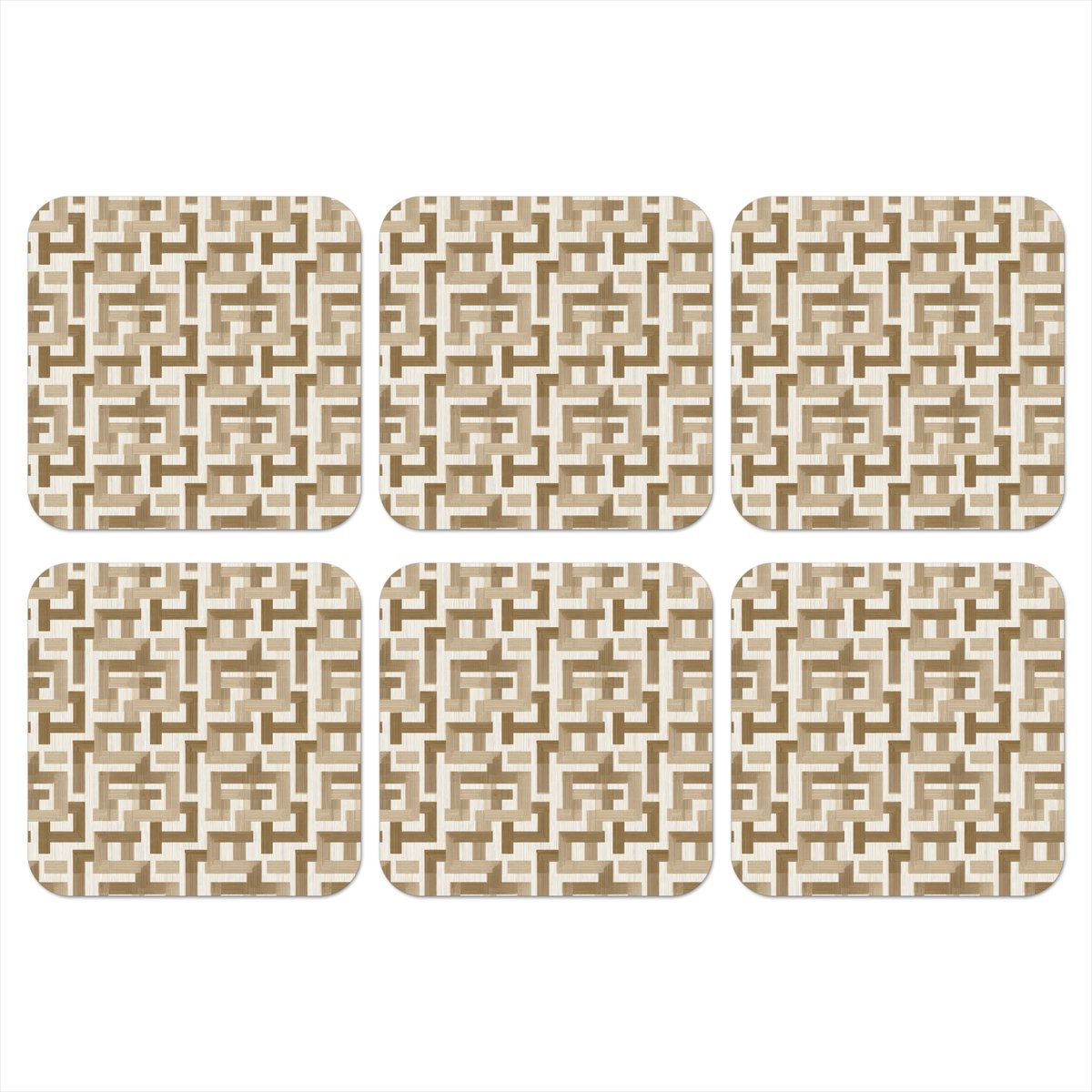 Onderzetters voor glazen - Geometrisch - Retro - Bruin - 10x10 cm - Glasonderzetters - 6 stuks