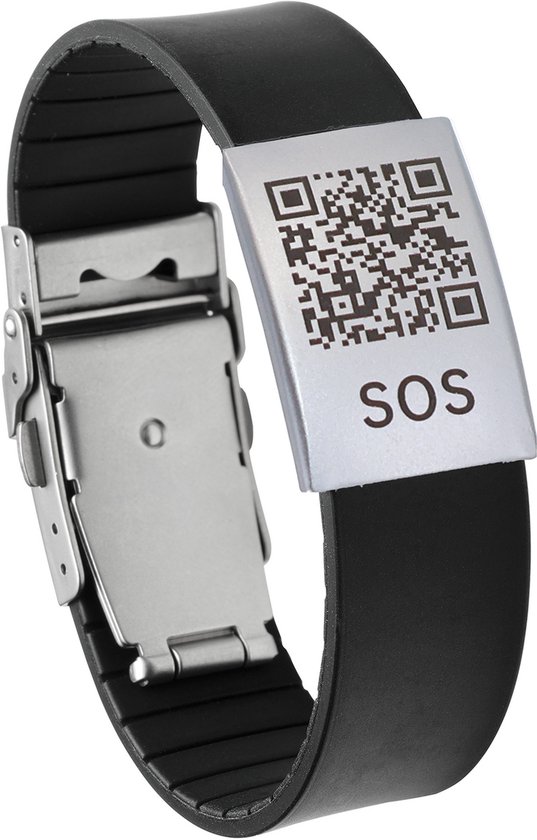DynaTag SOS Armband Medische Armband met QR-code - Siliconen Zwart - Volwassenen en Kinderen