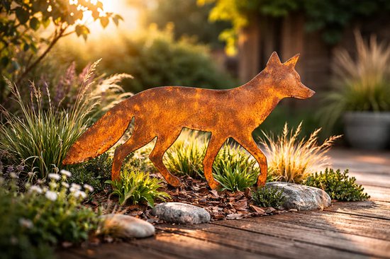 Renard Rouillé Tuindecora – Acier Corten - Silhouette Métallique pour le sol – Produit Localement - Pique de sol - Pique de jardin