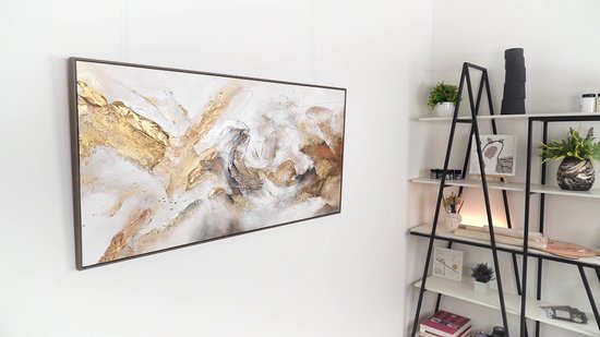 YS Peinture - Tableau sur toile peint à la main 100x50 cm - Décoration murale Art moderne - Or - Abstrait - Décoration murale salon - Décoration chambre - Accessoires de chambre - Tableau art moderne - tableaux abstraits sur toile Gris 100x50