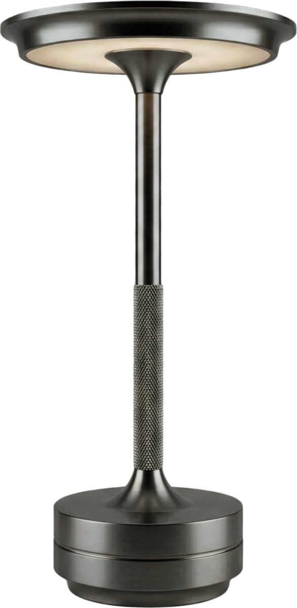Draadloze LED Tafellamp – Grijs – Oplaadbaar & Dimbaar – Touch Bediening – Spatwaterdicht – Binnen & Buiten – Modern Design – 27 cm – Gun Grey