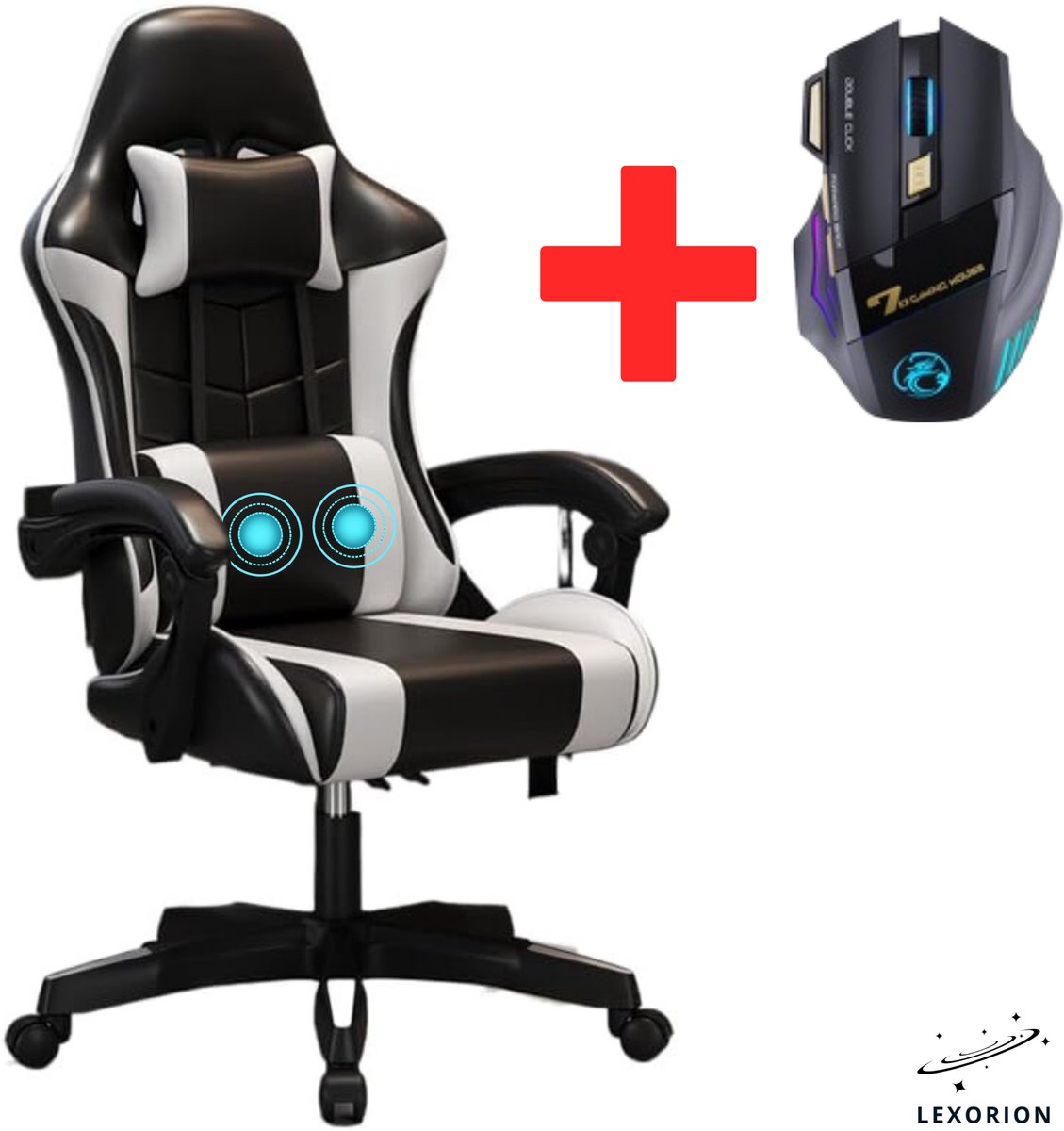 Lexorion Ergonomische Gaming Stoel met Gratis RGB Muis - Wit - Lexorion - €89,95