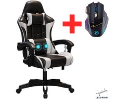 Lexorion Gaming Stoel – Ergonomische Gaming Chair – Inclusief Gratis RGB Gamingmuis Cadeau – Verstelbaar – Lederen Gamestoel – 136 kg – Wit– Bureaustoel