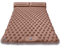 Opblaasbaar luchtbed 2 persoons 200x120x5 cm - Ingebouwde pomp - Kampeer slaapmatje-luchtbed-slaapzak-openlucht--Woestijngeel-Belle's product