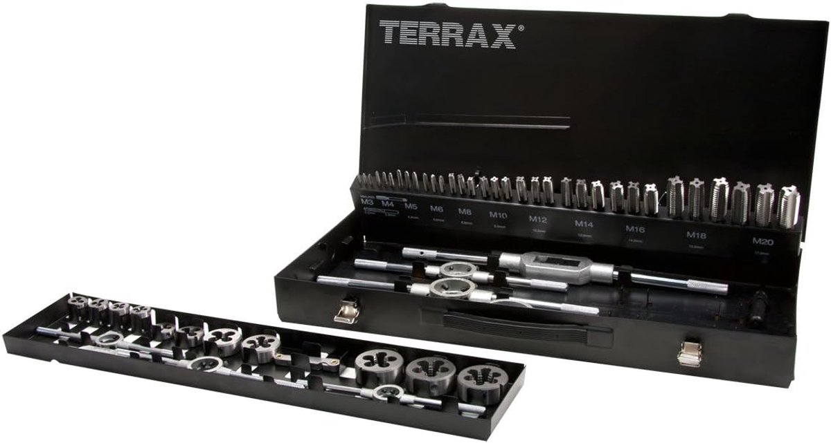 Schroefdraadsnijgereedschapset - Tap en Die Set - Metaal Bewerken - 54 Delig HSS - M3 tot M20 - Meerkleurig