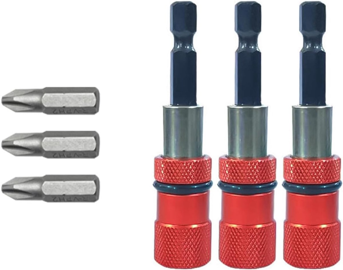 Een set van 3 magnetische schroevendraaierbits met dieptebegrenzers - 1/4 inch verstelbare zeskantschroevendraaierbits voor gipsplaten - inclusief PH2 schroevendraaierbits.