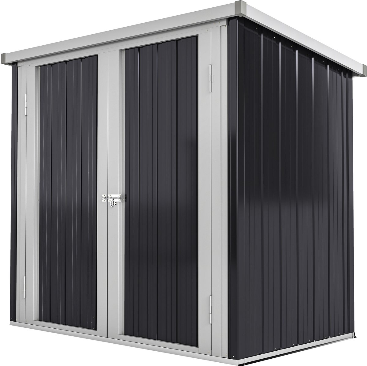 Killogood Tuinschuur - gereedschapsschuur 1.26 m² - gereedschapsopslag 2 afsluitbare deuren - afm. 147L x 86l x 134H cm - staalplaat zwart wit