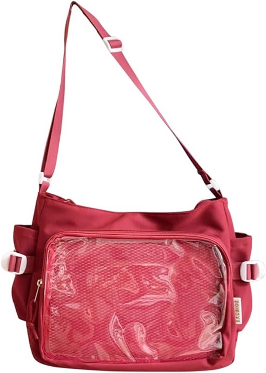 Schoudertas - Crossbodytas - Damestas in Italiaanse stijl - Schoudertas met transparant venster, stijlvolle crossbodytas met meerdere compartimenten, verstelbare schouderband, rood