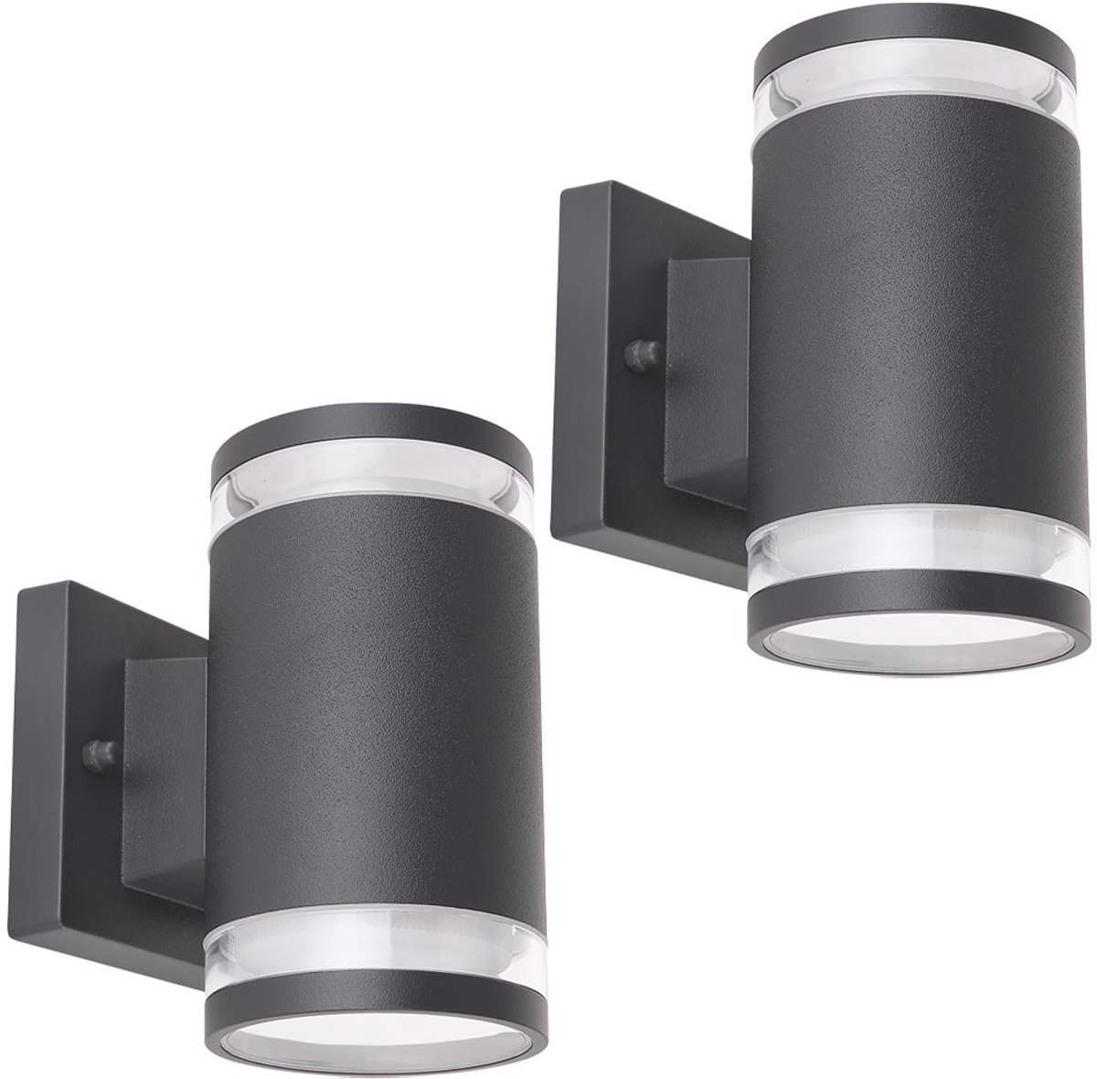 Globo Lighting Buitenwandlamp Up Down spot terraslamp antraciet voordeurlamp gevellamp, aluminium glas, 2x Gx53, BxH 10x16,5 cm, set van 2 Grijs