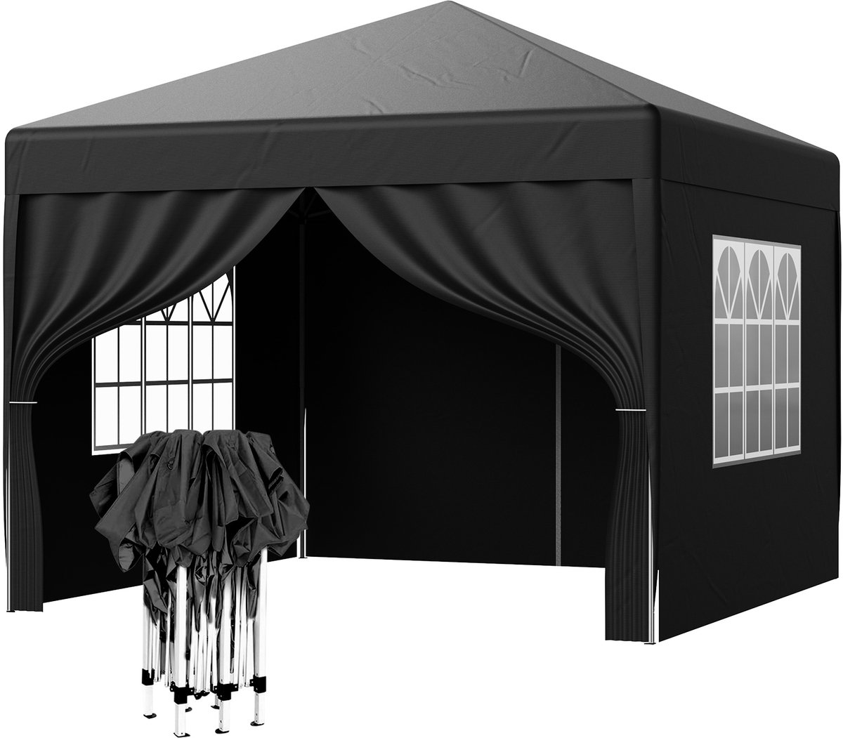 LOEFME Partytent 3x3m - Easy Up - Met Zijwanden - Waterdicht - Inclusief Draagtas - Paviljoen - Opvouwbaar - Zwart