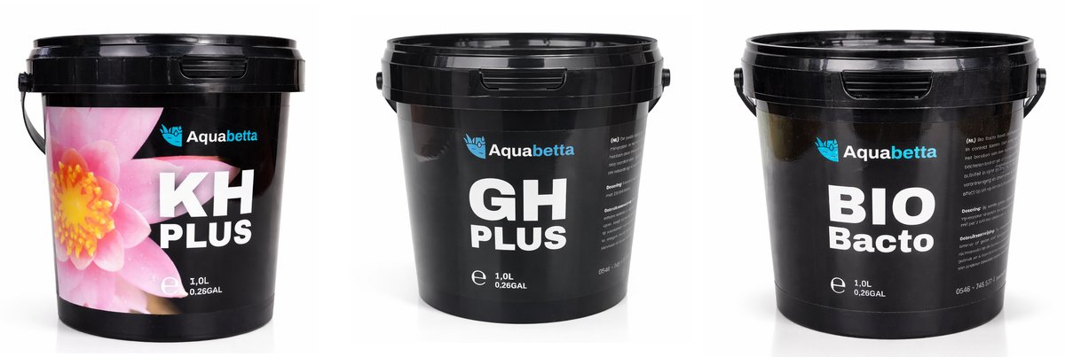 Aquabetta, Vijveronderhoud, GH plus 1 liter, KH plus 1 liter, Bio Bacto 1 liter