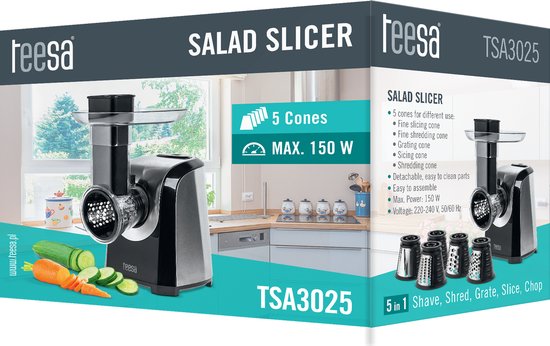 Teesa - TSA3025 Serie - Elektrische Groentesnijder - 150W - Vijf Raspsoorten van Merkloos — afbeelding 5