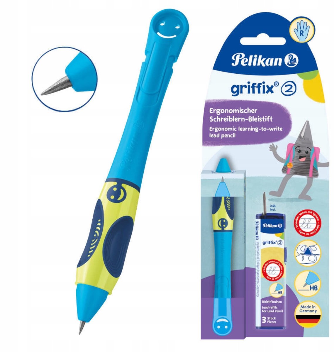 Pelikan vulpotlood - griffix® - Neon Fresh Blue - potlood voor rechtshandigen