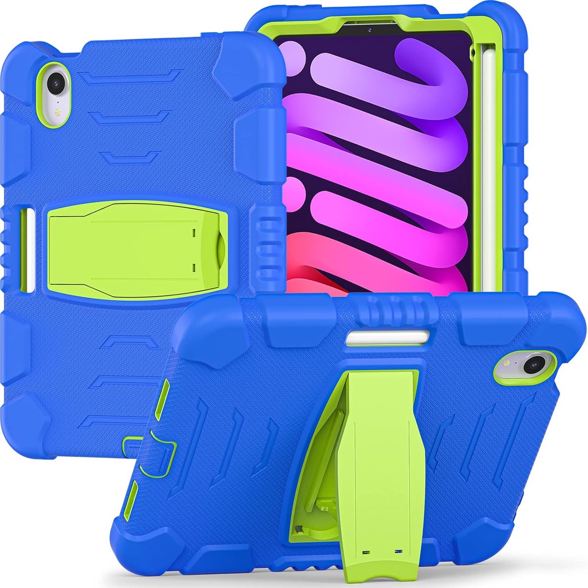 Tablethoes geschikt voor Apple iPad Mini 6 & 7 (8.3 inch) – Blauw / Groen – Met standaard