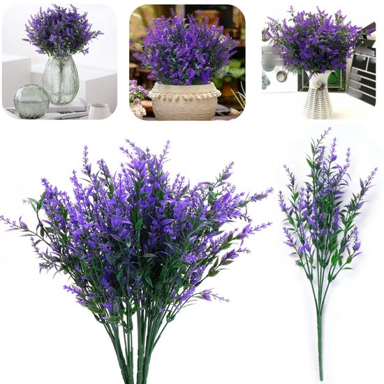 Foto: 6 bosje kunst lavendel kunstbloemen botanische decoratie kunstbloemstukken kunst groen binnen en buiten voor tuinen veranda s terrassen woonkamers 36 cm paars 