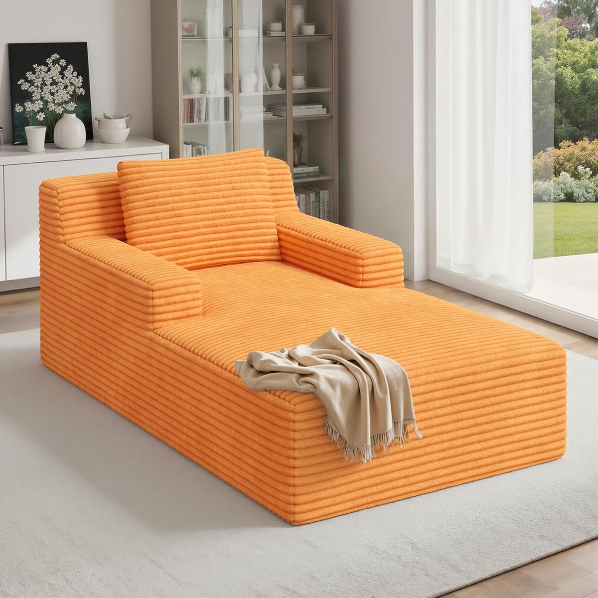 Slaapbank 3-zits 160x105x72 cm – Corduroy Bank Oranje – Comfortabele Zitbank met Rugkussens & Armleuningen – Opvouwbare Loungesofa Zonder Montage – Compact & Ergonomisch – Laura
