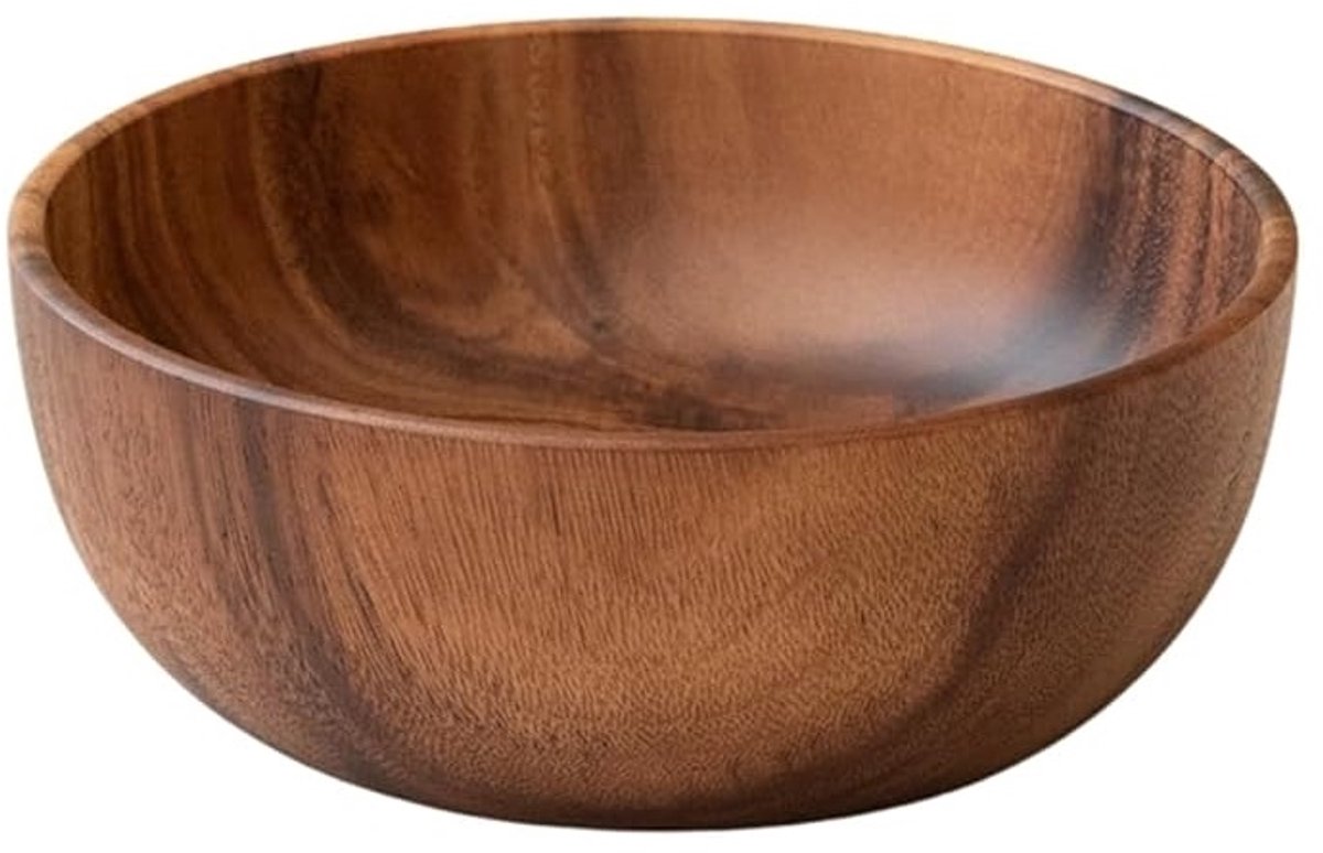 BOTC Houten Saladekom - 20 cm Saladeschaal van Massief Acaciahout - 1200 ml Serveerschaal & Fruitschaal - Natuurlijk Hout