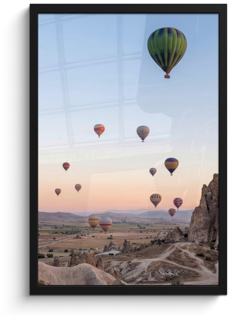 FrameYourWall Poster in lijst - Fotolijst 40x60 cm - Posters - Luchtballonnen - Rotsen - Zonsopgang - Posterlijst zwart - Decoratie - Wanddecoratie woonkamer - Muurdecoratie slaapkamer