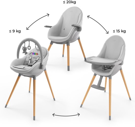 Kinderkraft FINI UP Kinderstoel 3‑in‑1 - Kunstlederen Bekleding - Verstelbare Tray - Ligstoeltje - Omzetbaar naar Speelfauteuil - Vvan de geboorte tot 20 kg - Grijs van Kinderkraft — afbeelding 3