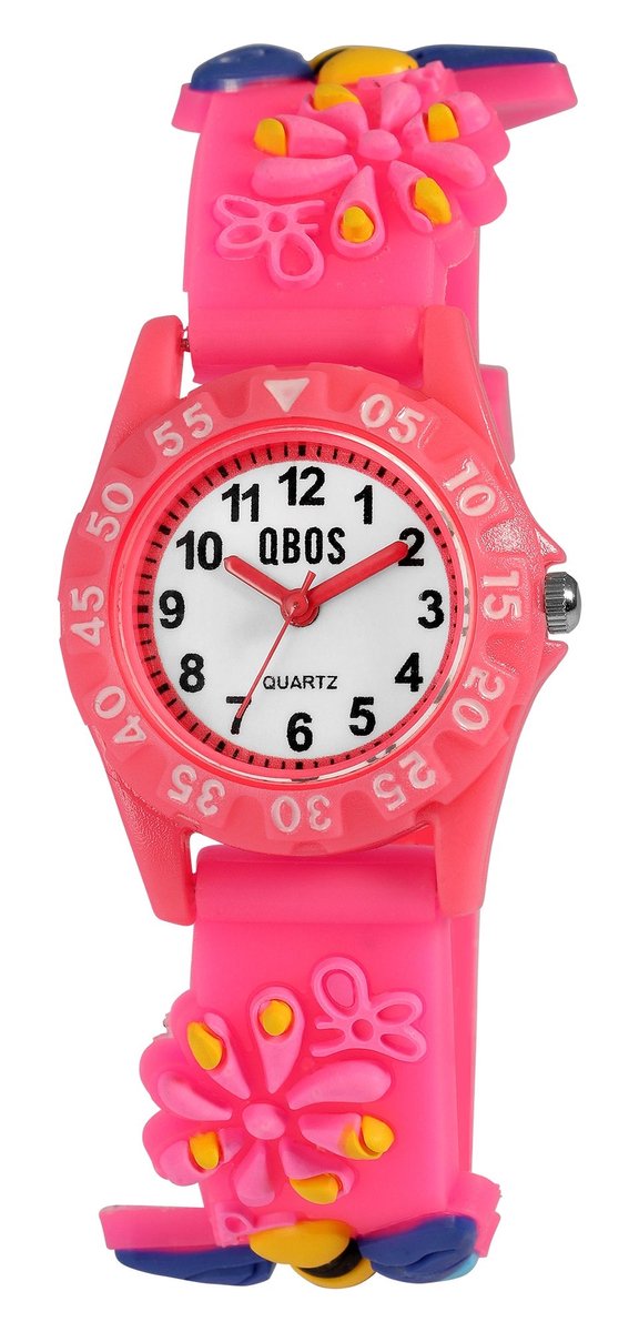QBOS QBOS kinderhorloge 4500047 Siliconen band, kleurrijk, bijenmotief, D 28 mm