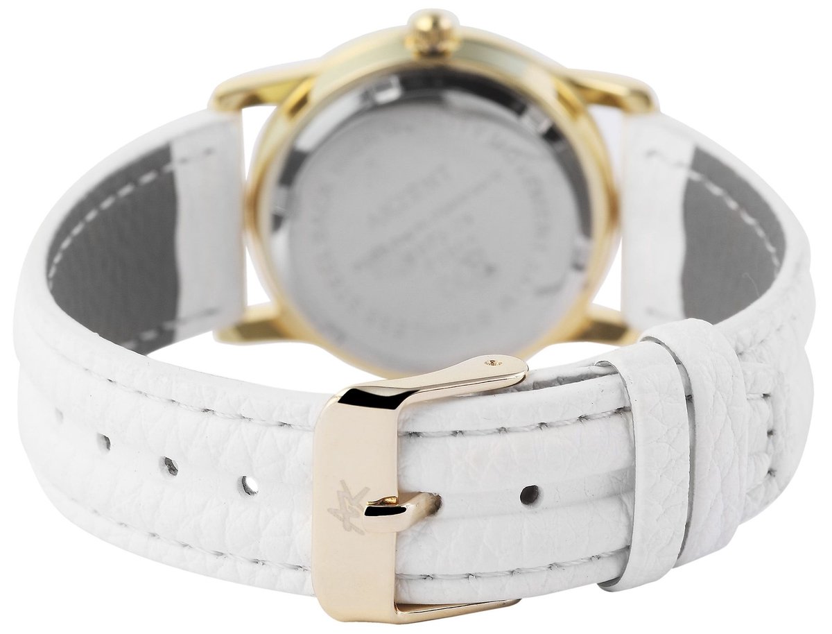 Akzent-model 1900273-002-Dameshorloge-witte band-goudkleurig-duidelijke wijzerplaat-3 atm waterdicht-diameter 29 mm