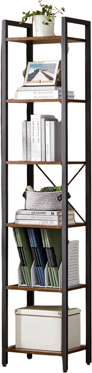 Archi Schoenenrek - Schoenenkast - Opbergkast - 10 Vakken – Metalen Frame - 30 × 40 × 30 cm per Vak – Vintagebruin/Zwart – 187 cm