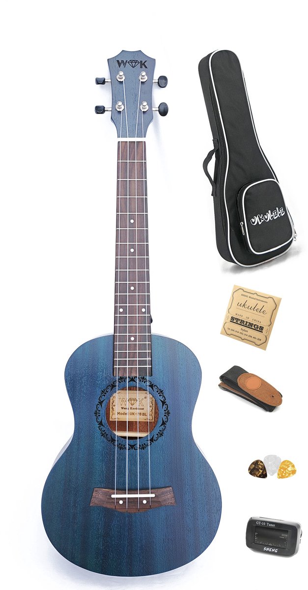WK Baluw Tenor Ukelele 26 inch -Unieke en natuurlijke Sapele hout -Professionele studie-met tas