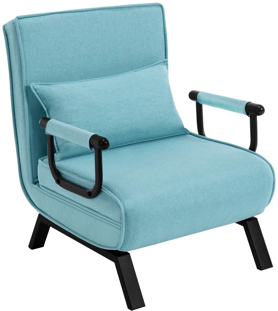 3-in-1 Slaapbank Stoel – Uitklapbare Klapstoel met Verstelbare Rugleuning – Gastenbed met Afneembaar Kussen – Fauteuil Linnen – Voor Woonkamer en Slaapkamer - Bed 184 x 65 x 26 cm - Stoel 65 x 78 x 75 cm - Turquoise / Blauw