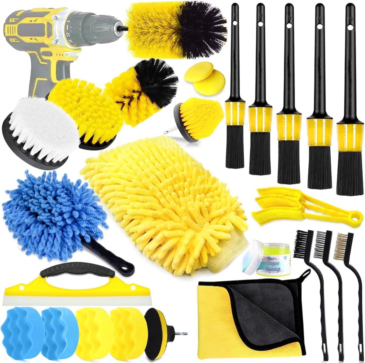 DnA® Autowasborstel - Auto Wassen - Autowasborstel Telescopisch - Autowasborstels - Geel - 32cm x 23cm x 11cm