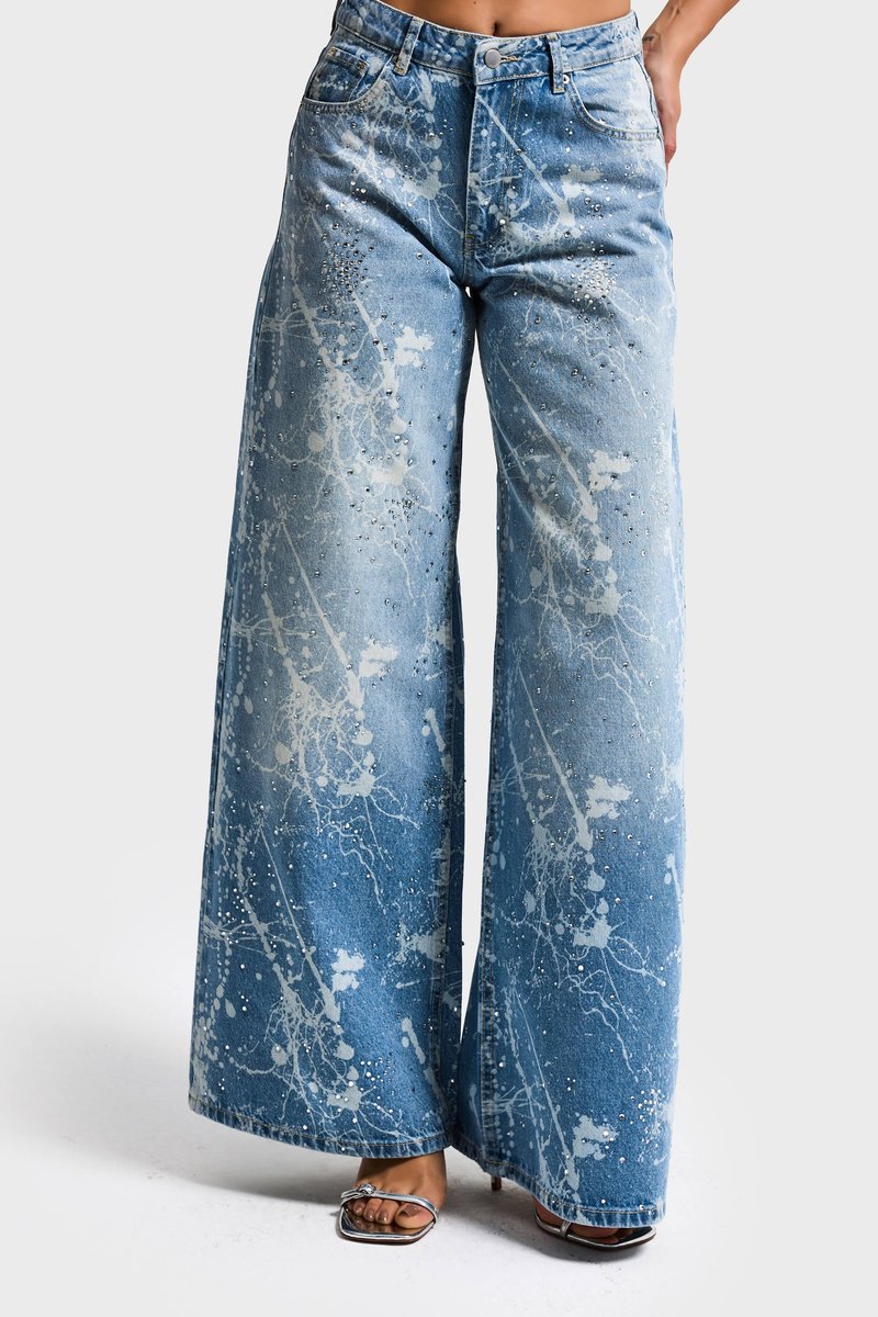 It's Basic - RHINESTONE PALAZZO MID RISE JEANS
