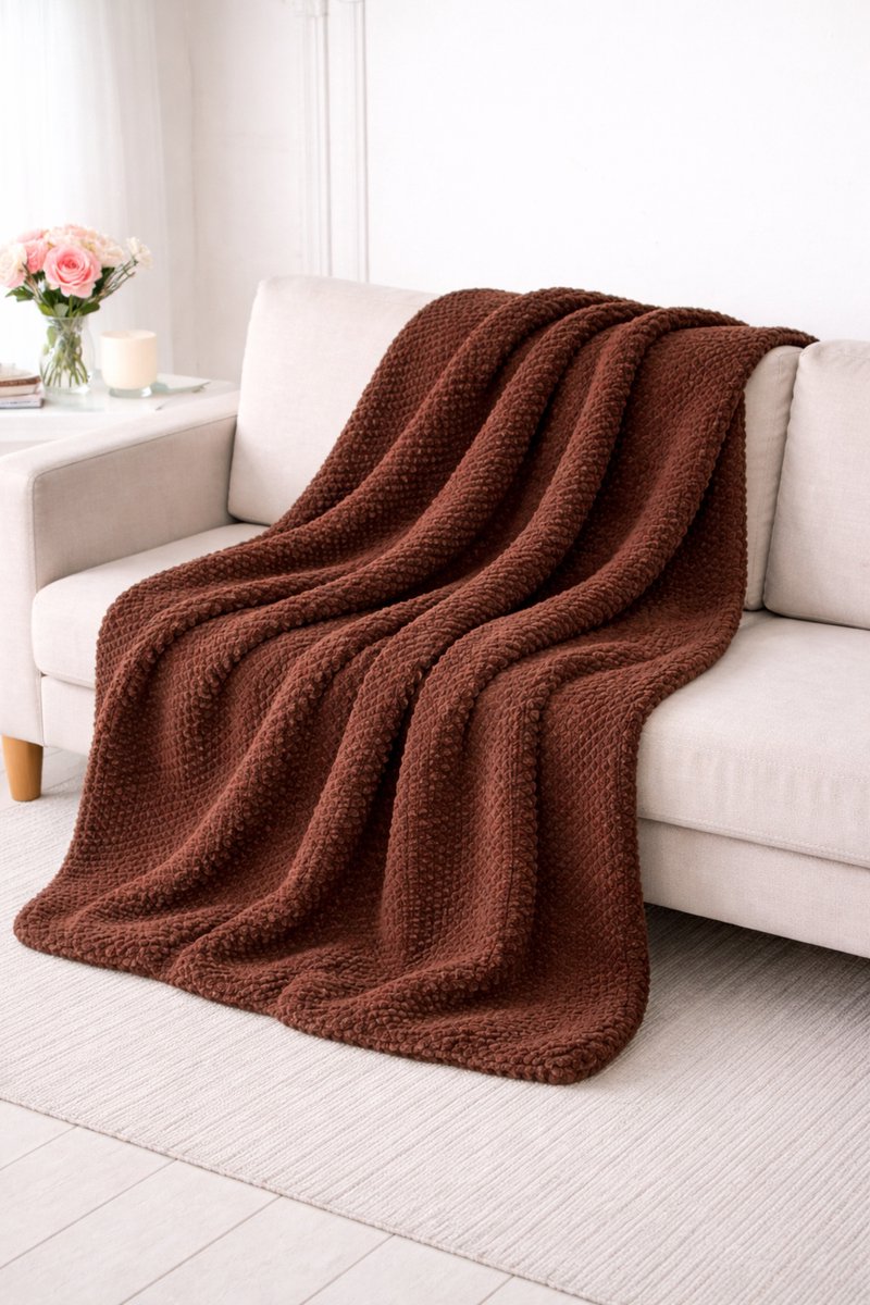 Honeycomb fleece deken 150x200 cm – Luxe, extra zacht & warm – Voor bank en bed – Bruin