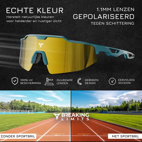 Breaking Limits Polariserende Sport Zonnebril - Fietsbril & Hardloopbril - UV400 Bescherming - Ultralicht - Groen van Merkloos — afbeelding 4