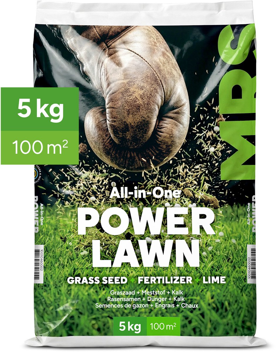 MRS Power Lawn - All-in-One Gazonpakket - 5 kg (100 m²) - 4-in-1: Graszaad, gazonmest, kalk en bodemverbeteraar - 50% groener gras na 1 maand - Werkt voor elk type gazon