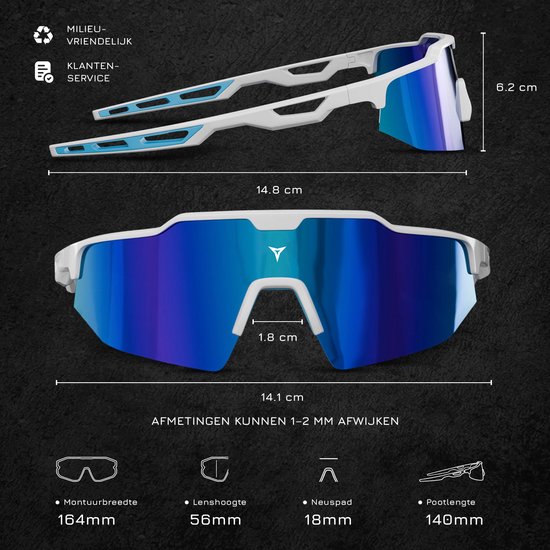 Breaking Limits Polariserende Sport Zonnebril - Fietsbril & Hardloopbril - UV400 Bescherming - Ultralicht - Blauw/wit van Merkloos — afbeelding 3
