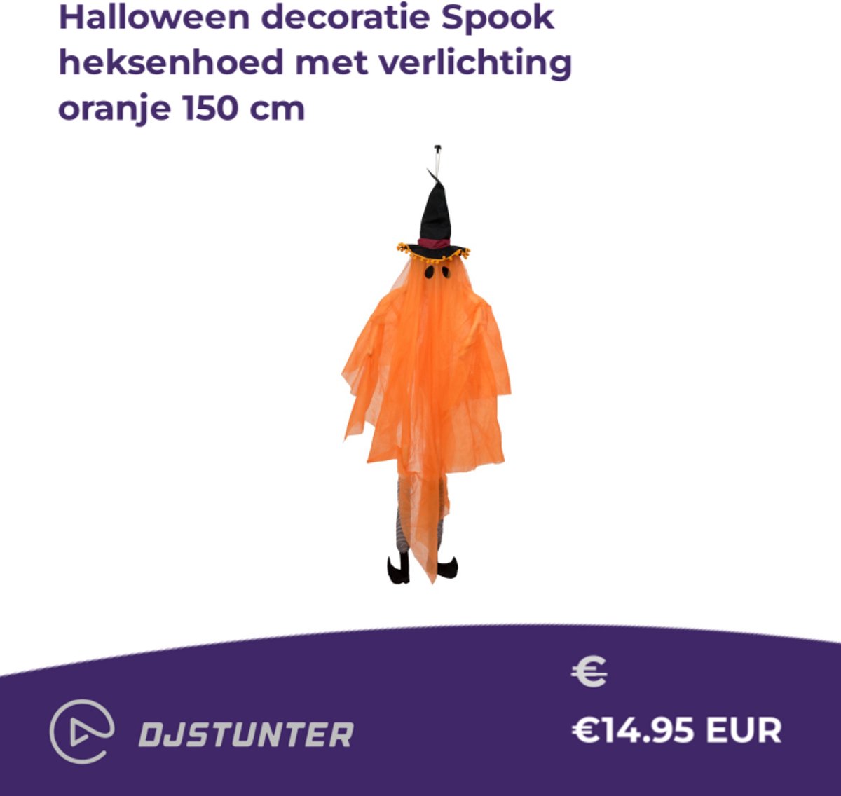 Europalms - Halloween - Decoratie - Versiering - Accesoires - Figuur Ghost met heks Hat 150cm