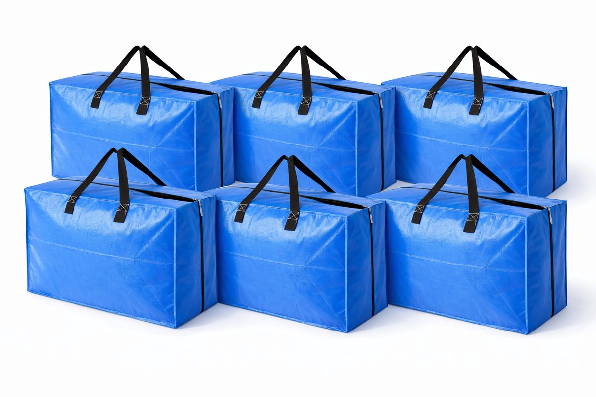 Verhuis & Opbergtassen - 6 Stuks - Verhuiszakken - 90L - Verhuisdozen - Opbergtassen - Stevige Verhuistas met Rits - Grote Opbergzak - Big Shopper Moving Bag - Waterafstotend & Scheurvast