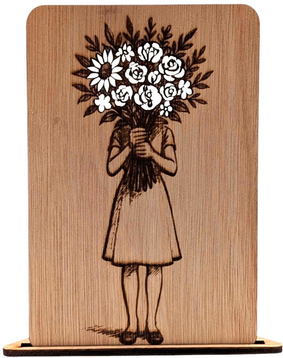 Vilewoods Houten Wenskaart – Bloemen Boeket – Inclusief Envelop – Handgemaakt
