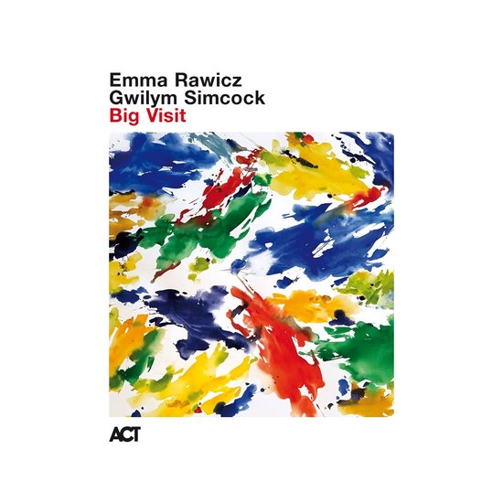 Emma Rawicz Gwilyrn Simcock Big Visit. Abstracte verfspatten in blauw, groen, rood en geel. ACT.