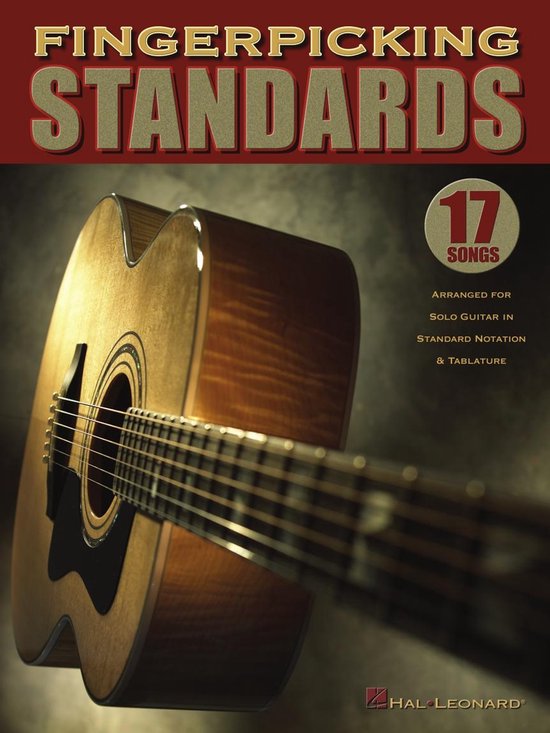 Boek 'Fingerpicking Standards' met 17 liedjes voor solo gitaar, genoteerd in standaardnotatie en tabulatuur.