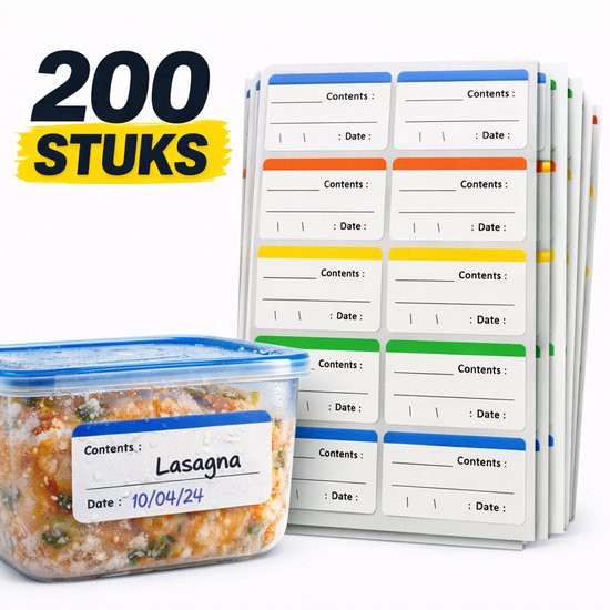 200x Diepvriesetiketten Beschrijfbaar - BLIJFT PLAKKEN TOT -40°C - HACCP Datum Stickers - Verwijderbare Etiketten voor Diepvries