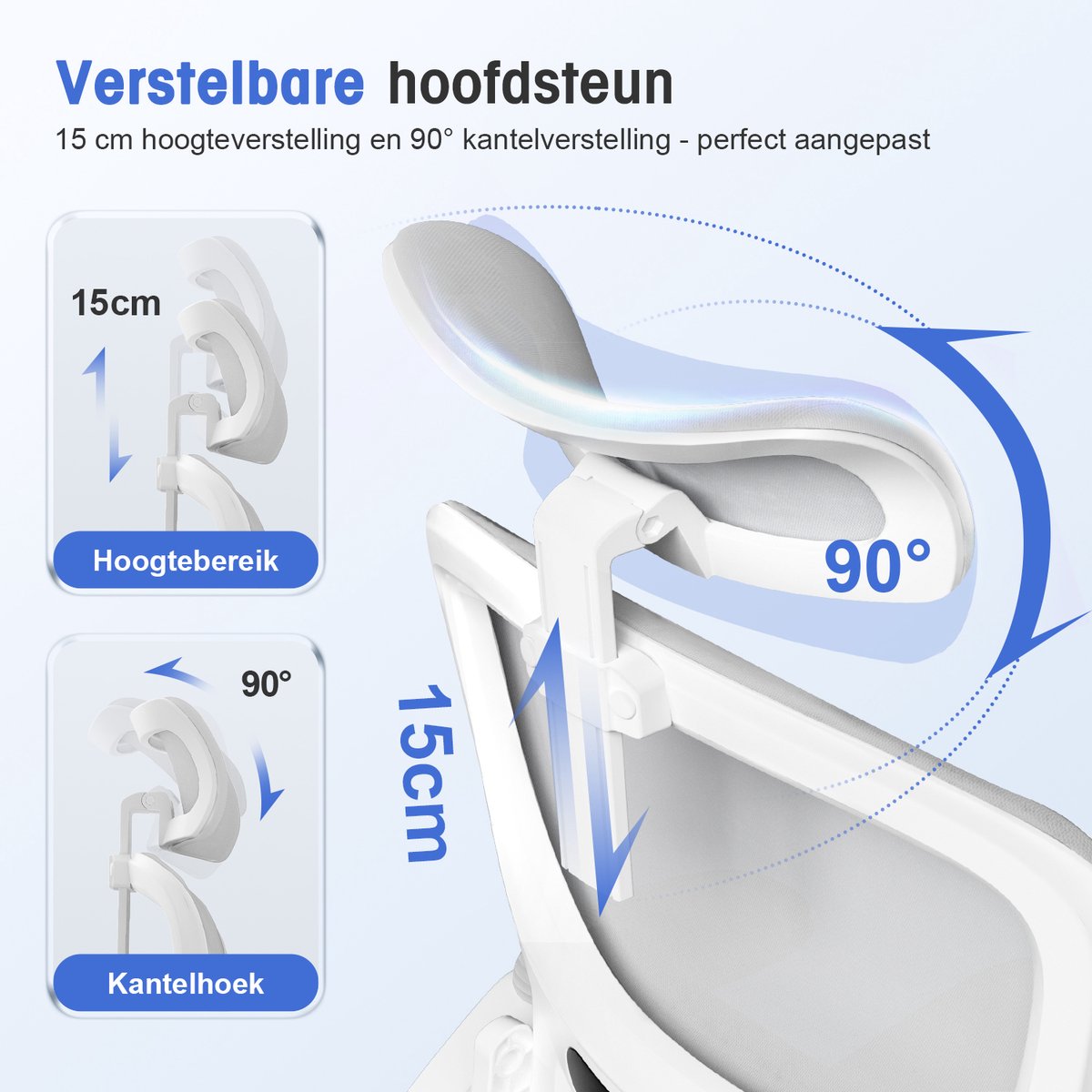 Qingdao Ergonomische Bureaustoel met Verstelbare Hoofdsteun - afbeelding 3