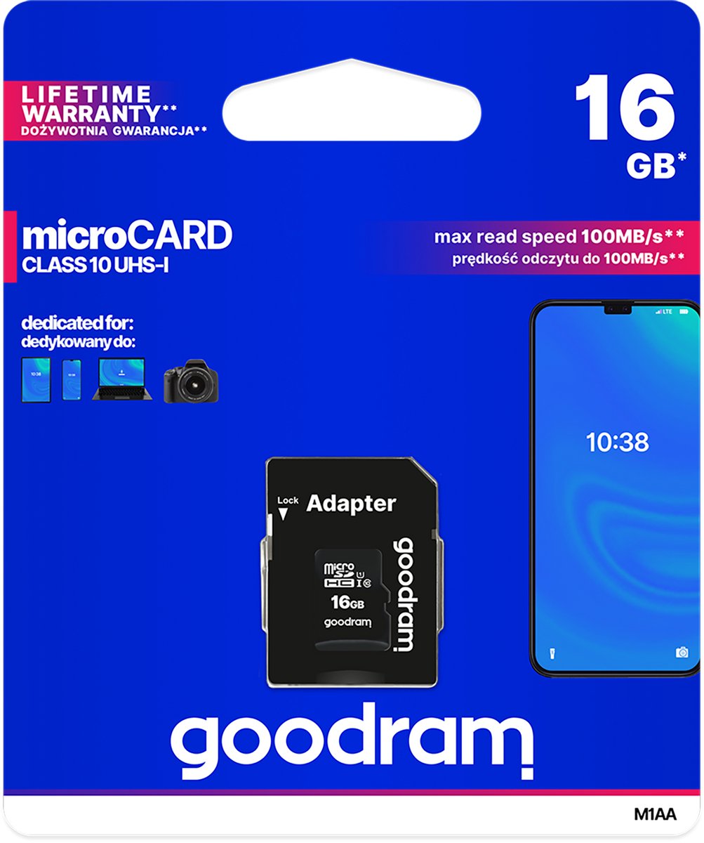 Goodram - microSD Geheugenkaart - 16 GB - Class 10 UHS-I - Adapter