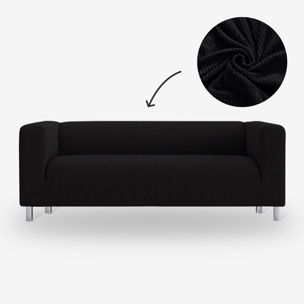 Knitted Bankhoes Hoge Armleuning – Size M2 (130-175cm) – Zwart – Stretch Sofa Cover – Bankbeschermer | BankhoesDiscounter