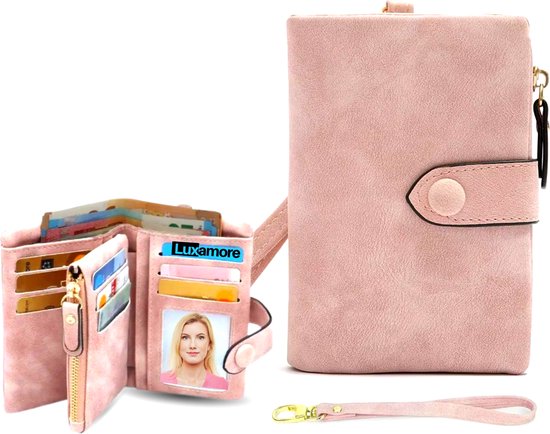 Luxamore® Dames Portemonnee Roze – Compacte Creditcardhouder – RFID Bescherming – 19 Vakken (16 Pasjes) – Met Rits – Cadeau voor Vrouwen – Kunstleer