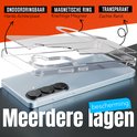 Exploded view van een transparant hoesje met harde achterplaat en zachte rand.