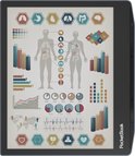 E-reader met medische infographics, diagrammen en grafieken over het menselijk lichaam.