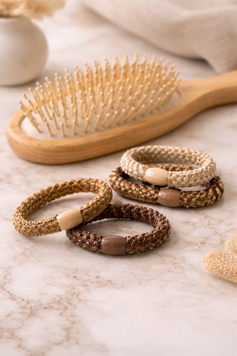 15 x Knekkie Haarelastiekjes met Kraaltje – Gevlochten Elastiek & Armband - Aarde tinten Stijl — cadeau in Mode & Accessoires - foto 4