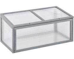 Killogood Koude bak hout en polycarbonaat broeikas 90 x 46 x 40 cm kas met afdekking weervast koude bak kist voor tuin plantenbed grijs