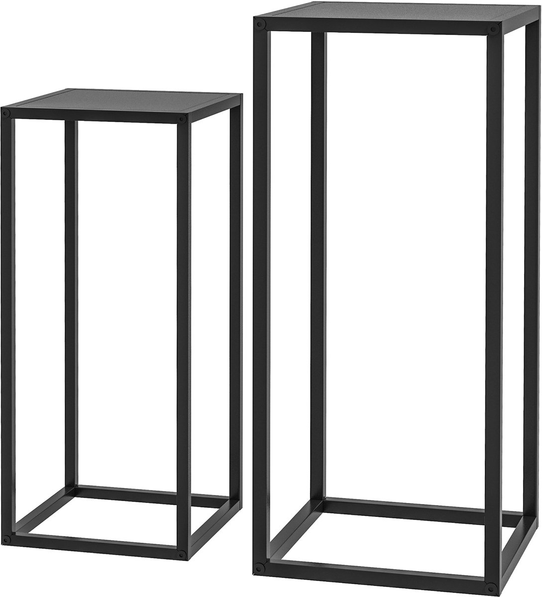 Killogood Bloemenstandaard - 2-delige set - Scandinavisch design - metalen frame - hoogte 58.5/65 cm - zwart